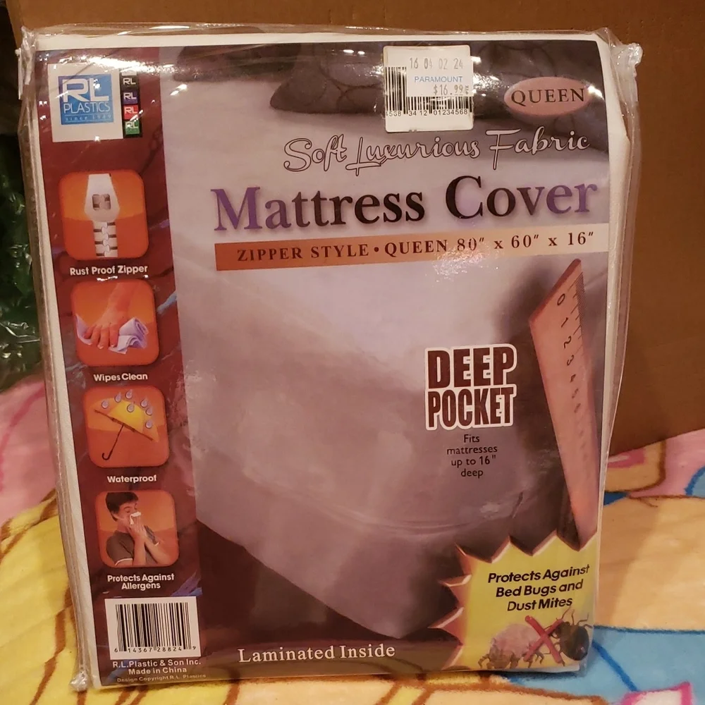 Soft Luxurious Fabric Mattress Cover - White Zipper Style Queen Size 80x60x16